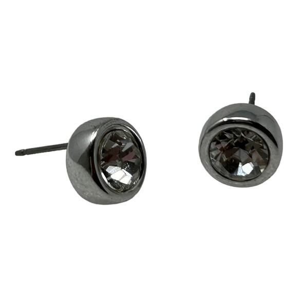 Authentic Swan Signed Swarovski Imber Stud Earrings Silver Tone 6mm Classic - Picture 5 of 13